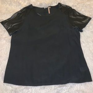 Black Shirt Faux Leather Short Sleeves